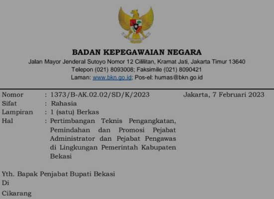Bekasi Dihebohkan Surat Rahasia BKN terkait Nasib 182 Pejabat Pemkab